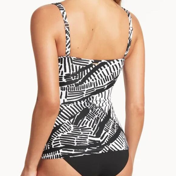 Sea Level Swim Tankini Top Womens 8 Black White Pampas Square Neck Multifit Cup - Picture 4 of 14